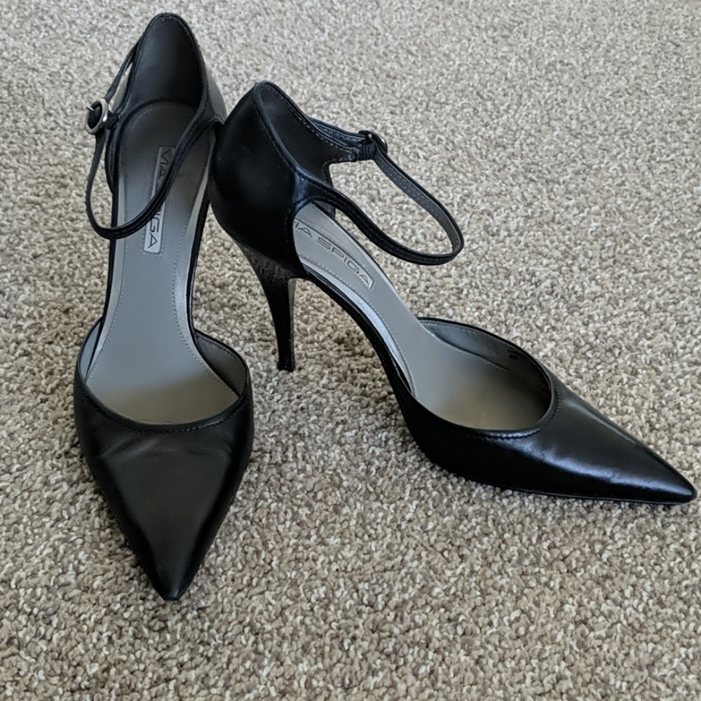 Via Spiga Leather Ankle Strap Black Heels 8